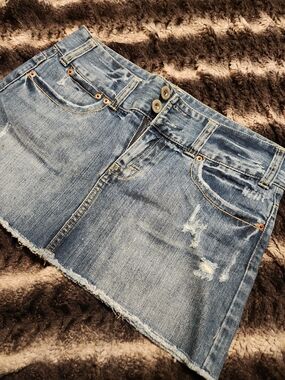 Y2K American Eagle Outfitters Blue Distressed Denim Mini Skirt